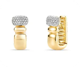 Brincos dourados pequenos com topo cravejado de zircônias.